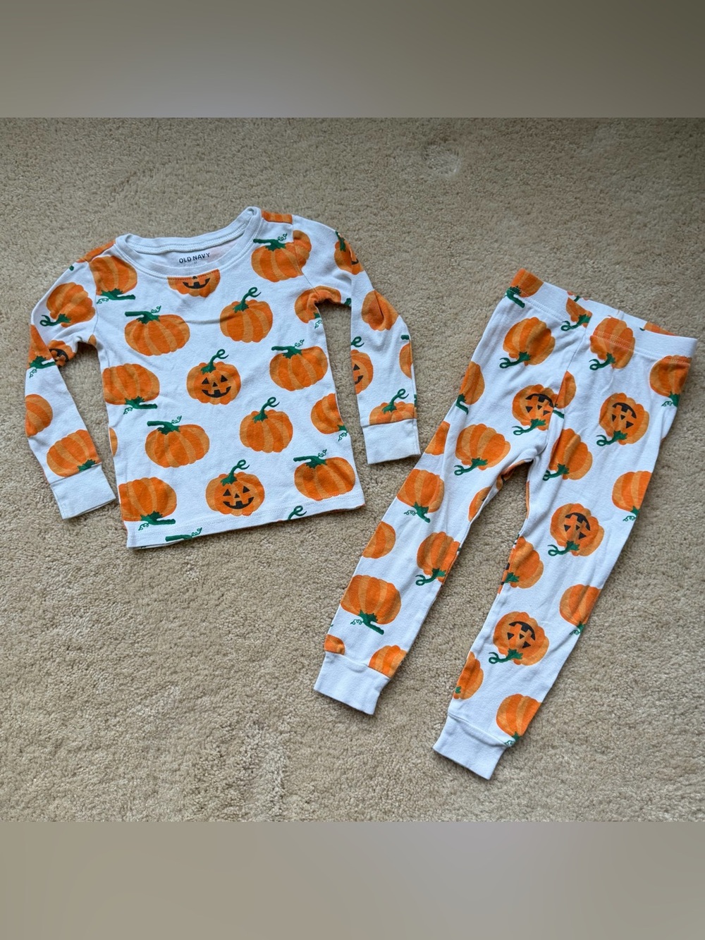 Old Navy Kid’s Halloween Pumpkin Print 2-Piece Cotton Pajama Set - Size 3T - EUC